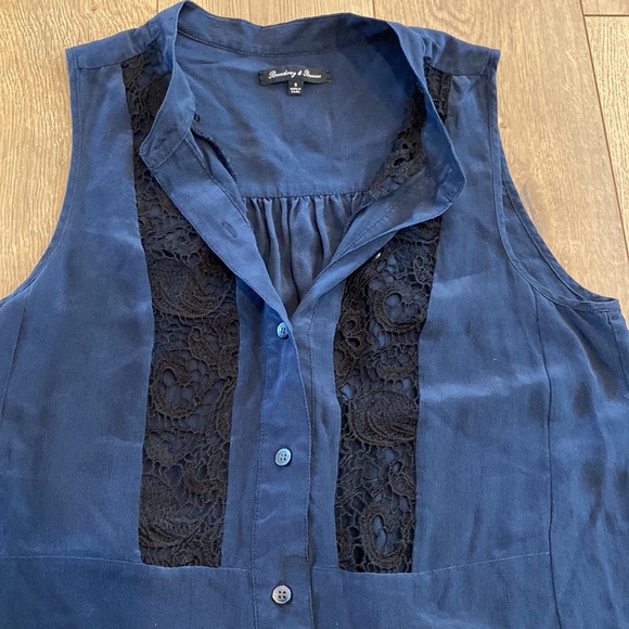 Madewell Silk Navy and Black button up lace top - Picture 2 of 5